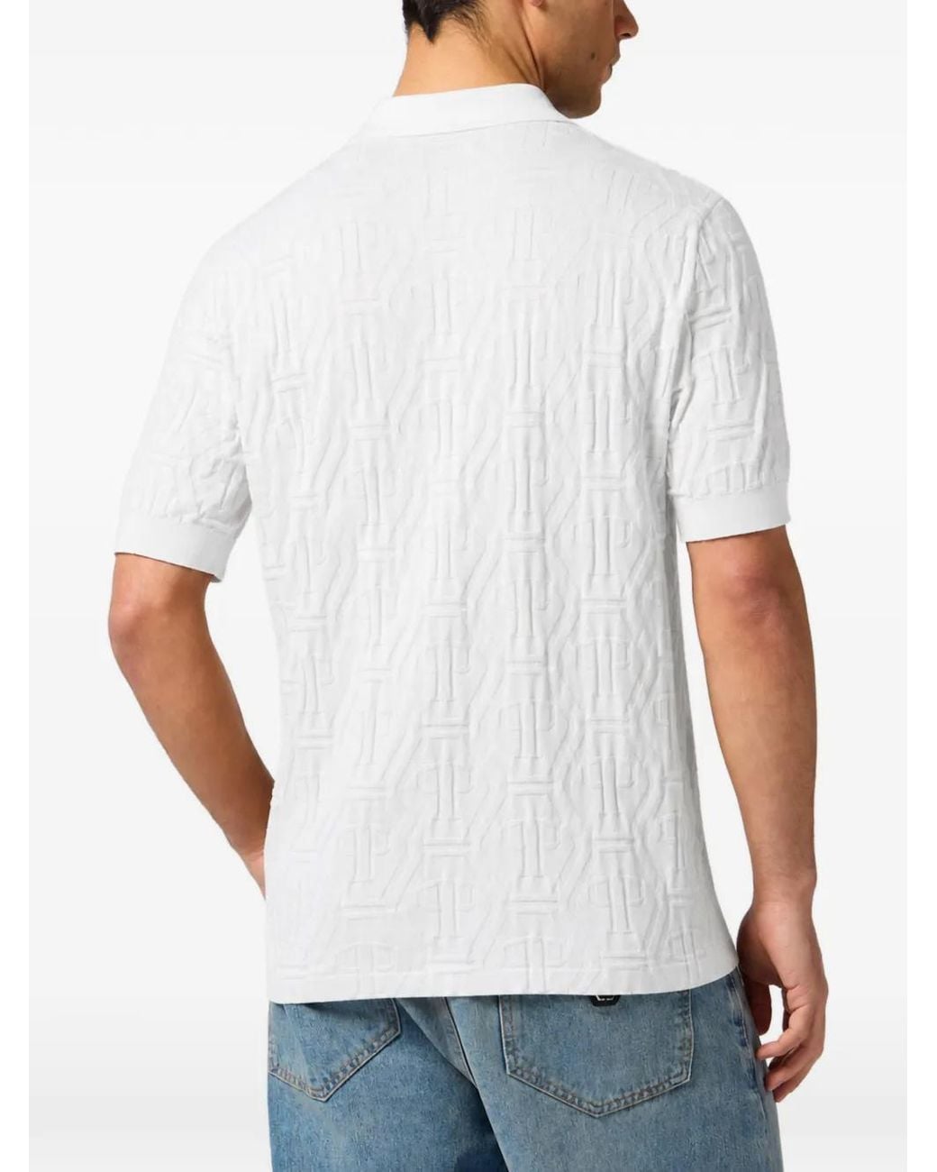 Philipp Plein White Jacquard-Monogram Polo Shirt for men