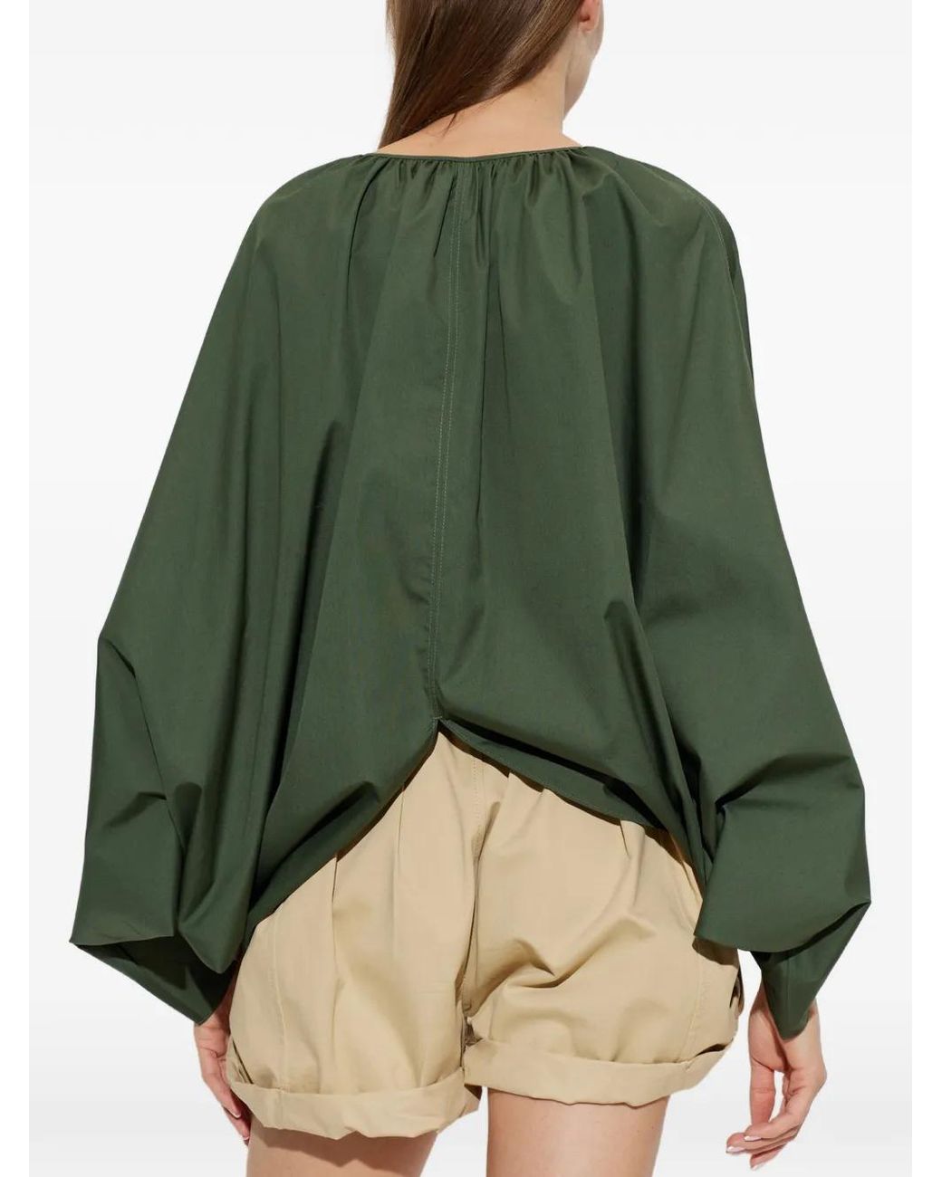 KENZO Green Embroidered-Logo Tie-Neck Blouse