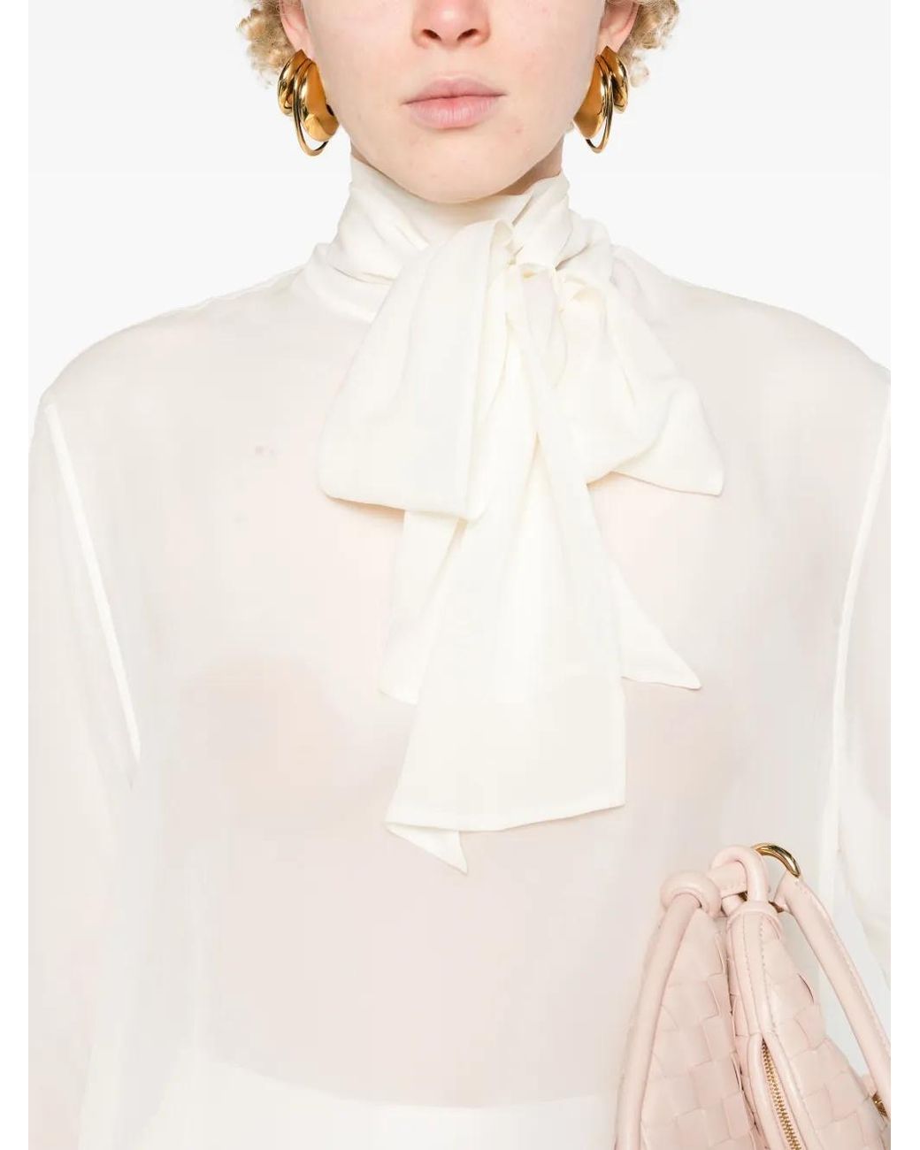 Fabiana Filippi White Tied-Neck Sheer Blouse