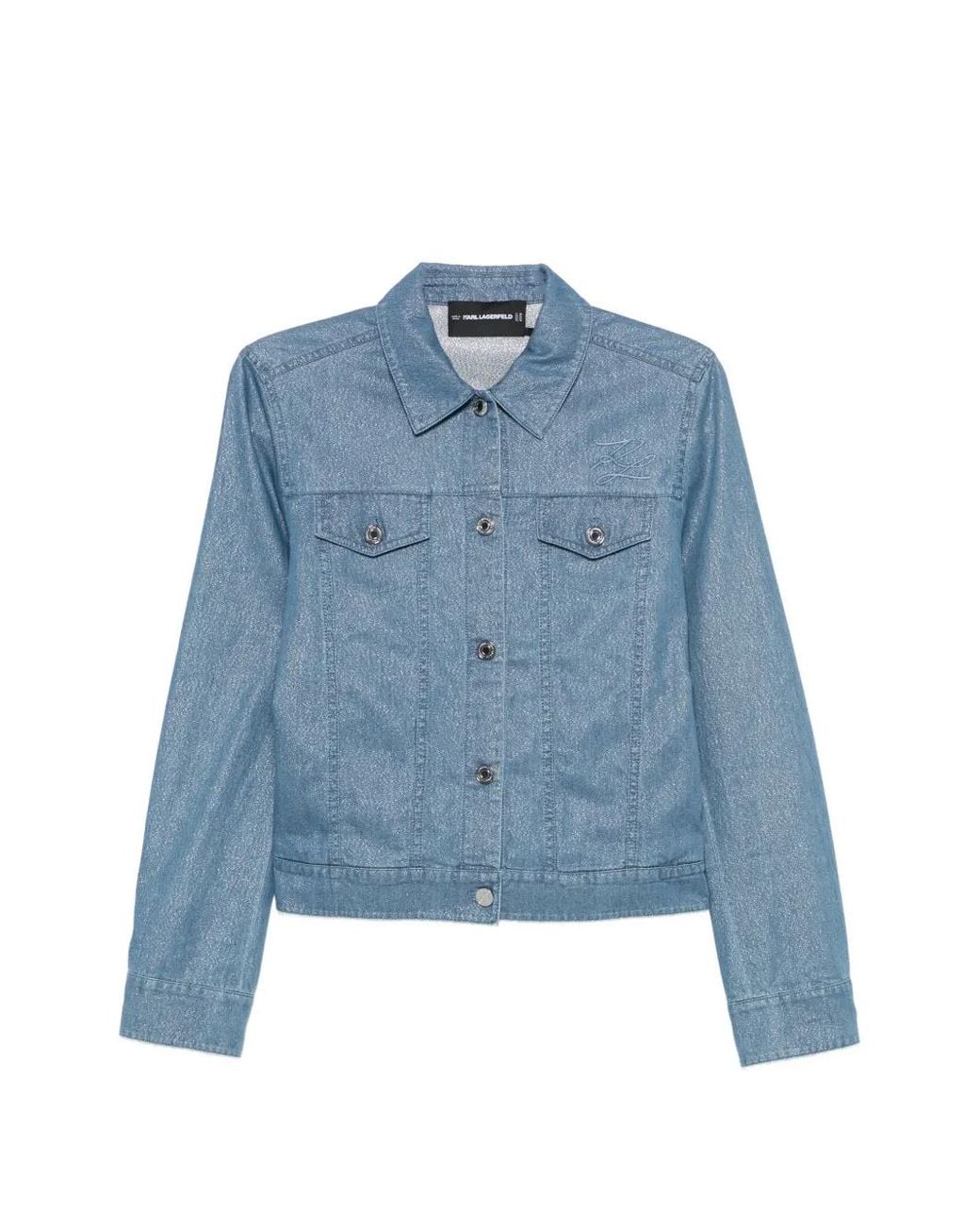 Karl Lagerfeld Blue Logo-Embroidered Lightweight Denim Jacket