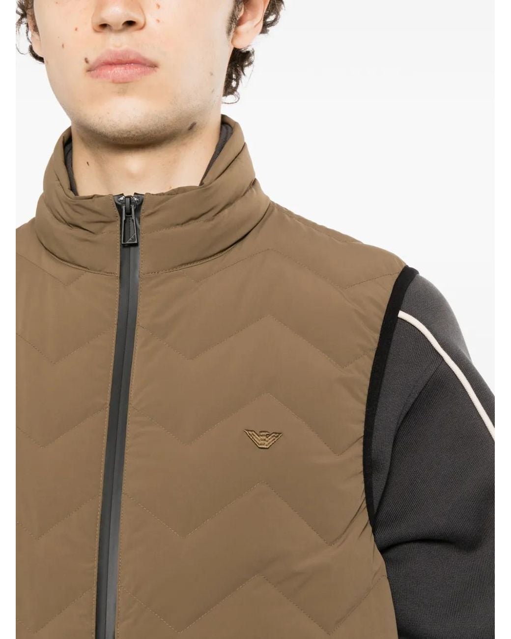 Emporio Armani Brown Chevron Quilt Essential Gilet for men