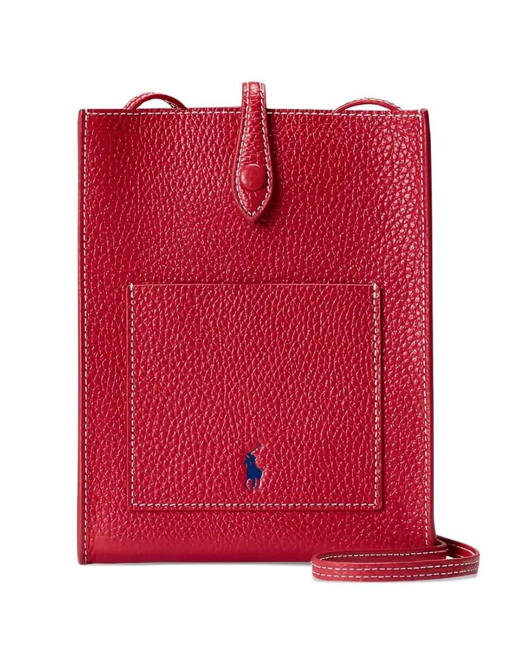 Polo Ralph Lauren Red Pebbled Leather Crossbody Bag