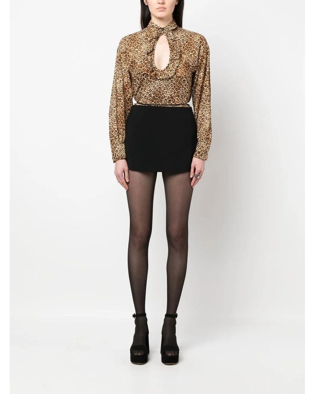 DSquared² Brown Leopard-Print Cut-Out Blouse