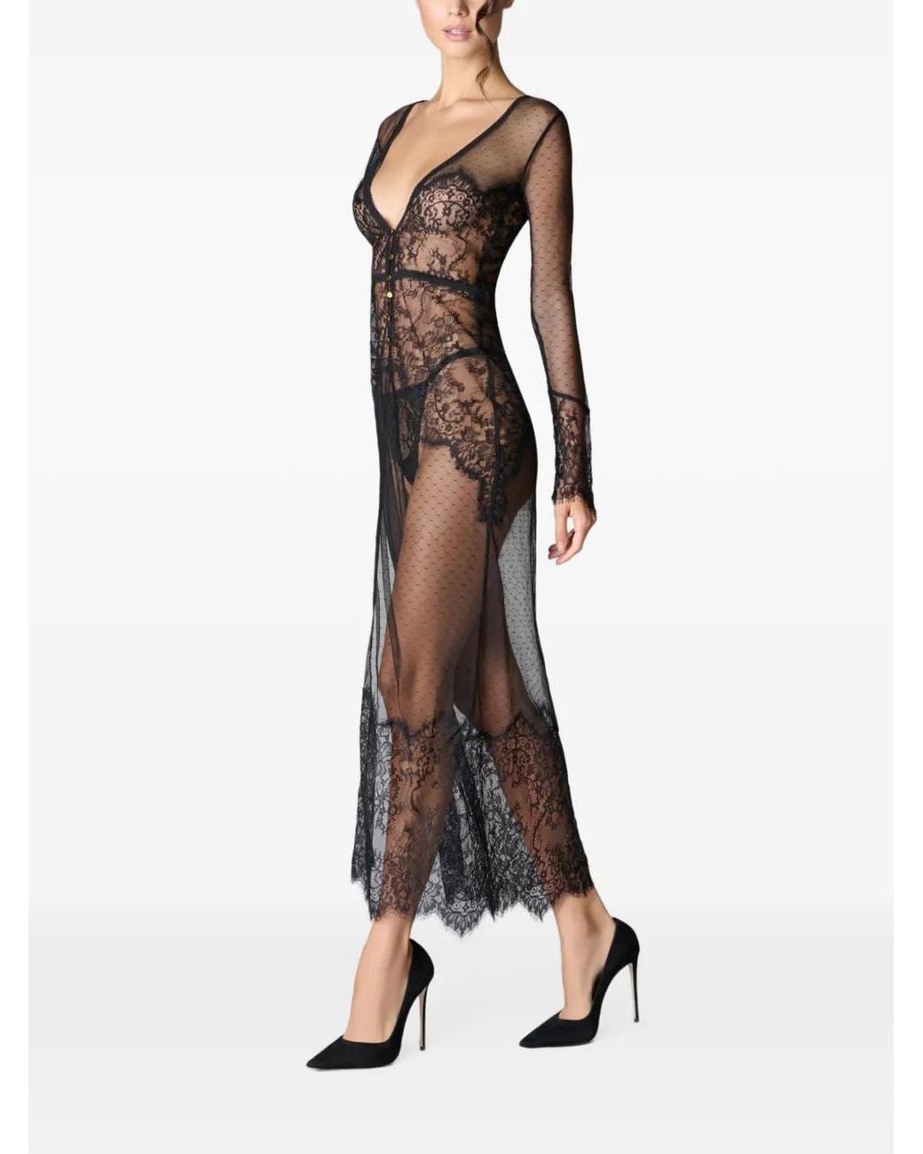 Scandale Gray Babydoll Lace-Panelled Maxi Dress
