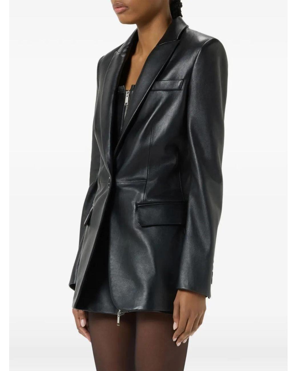 Blumarine Black Single-Breasted Leather Jacket