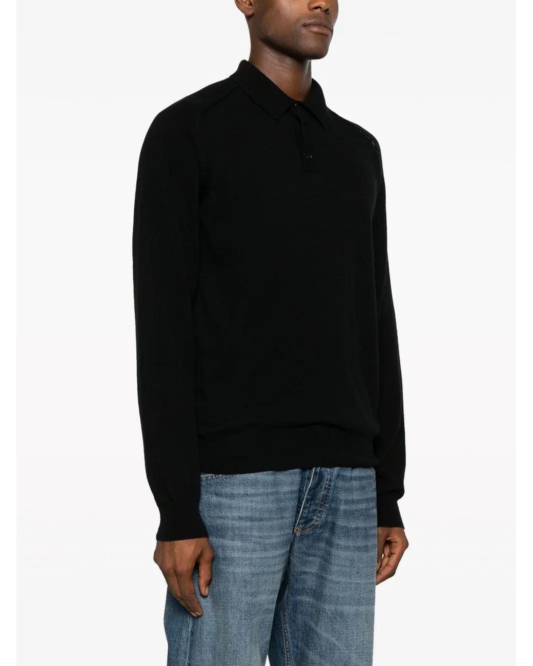 Roberto Collina Black Long-Sleeve Polo Shirt for men