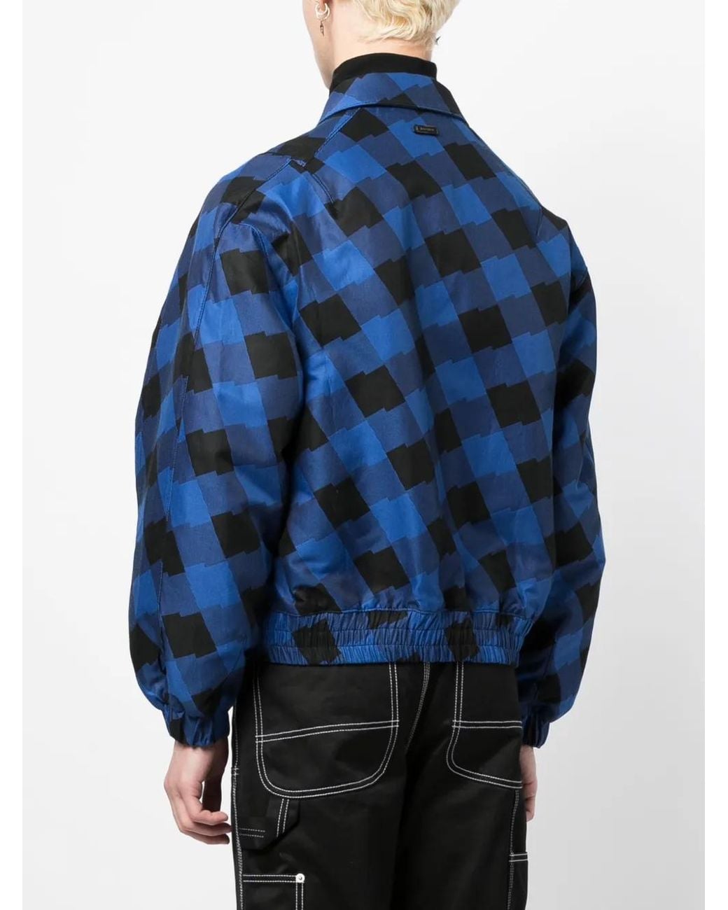 Adererror Blue Logo-Patch Checked Bomber Jacket for men