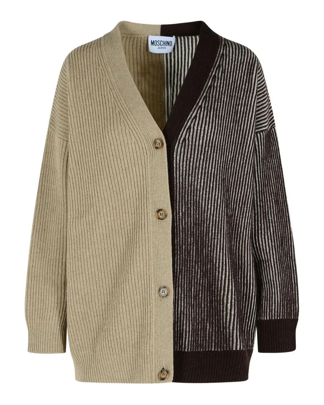 Moschino Brown Two-Tone Ribbed Cardigan