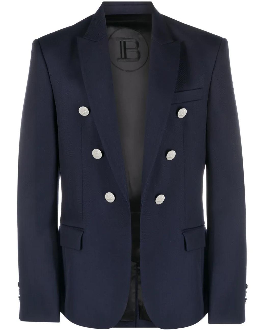 Balmain Blue Embossed-Button Double-Breasted Blazer for men