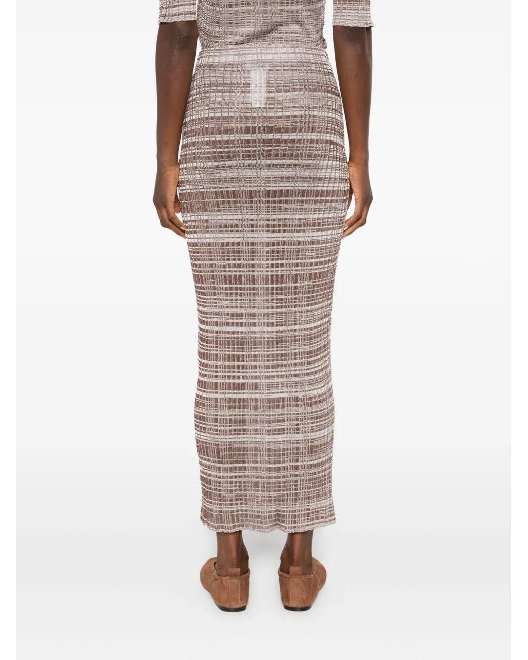 Fabiana Filippi Gray Striped Ribbed Maxi Skirt
