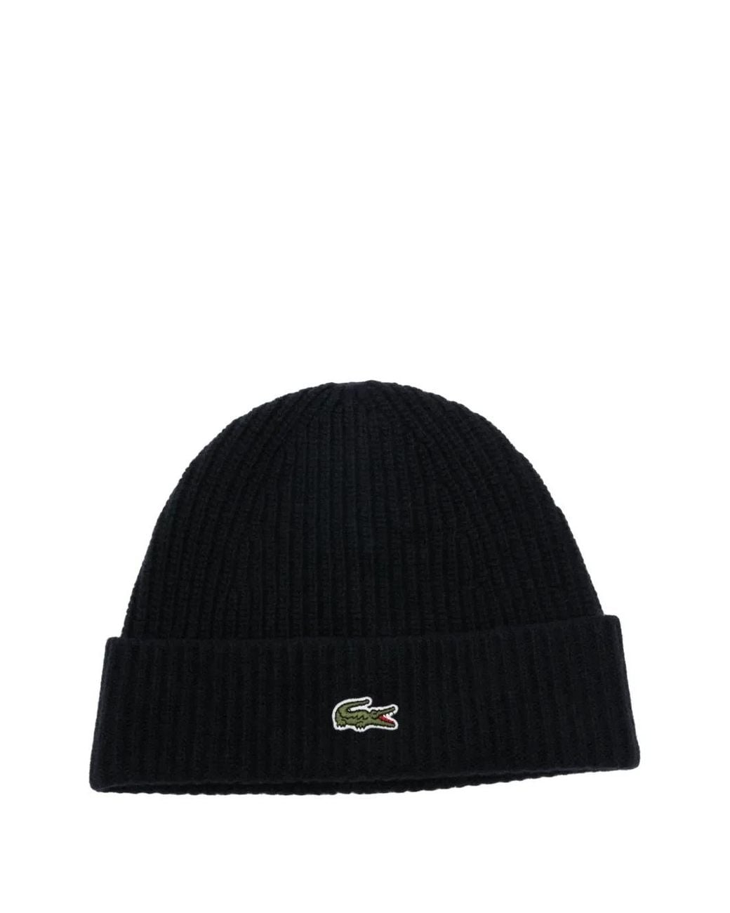 Lacoste Black Gerippte Beanie Mit Logo-Patch