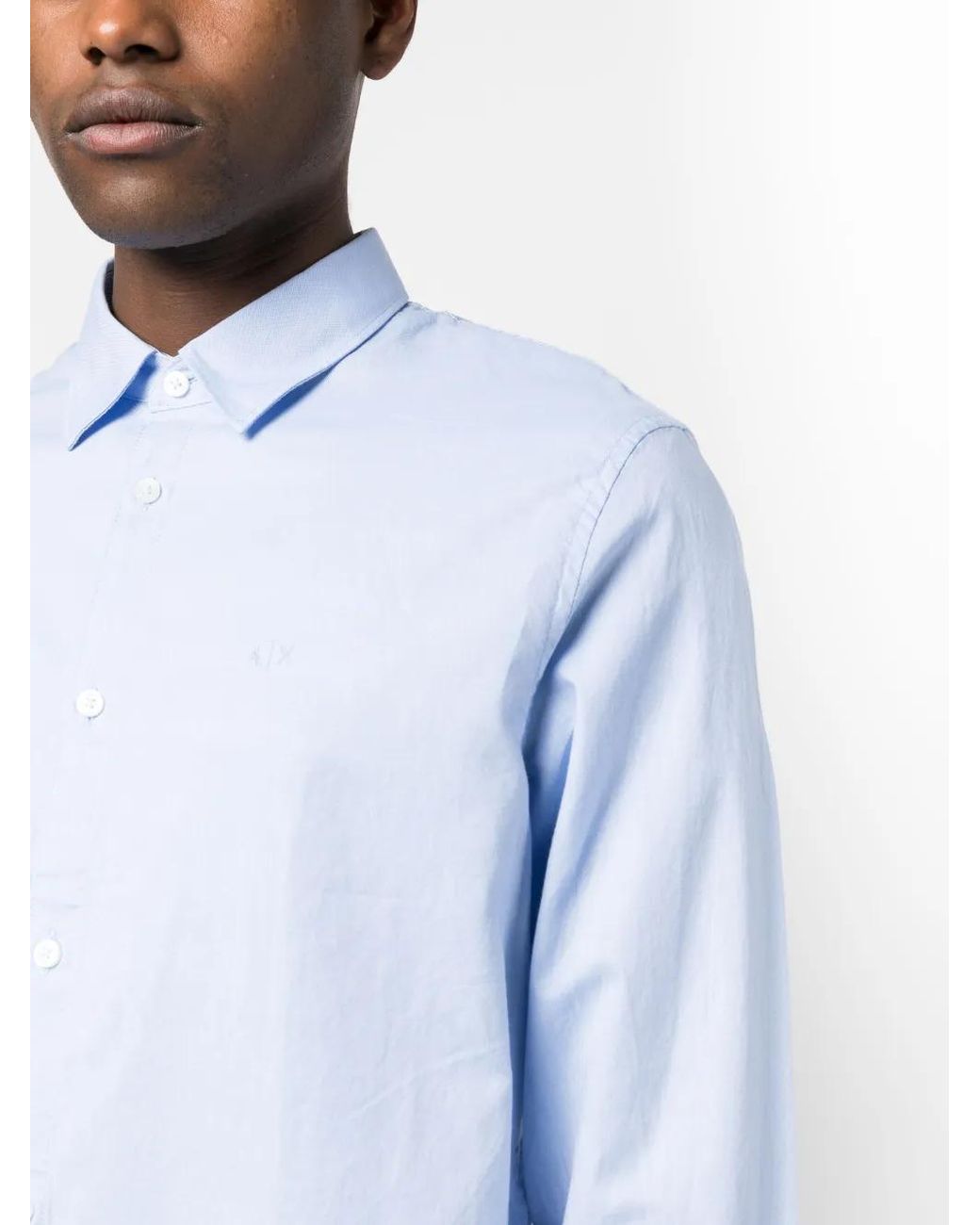 ARMANI EXCHANGE Blue Logo-Embroidered Long-Sleeve Cotton Shirt for men