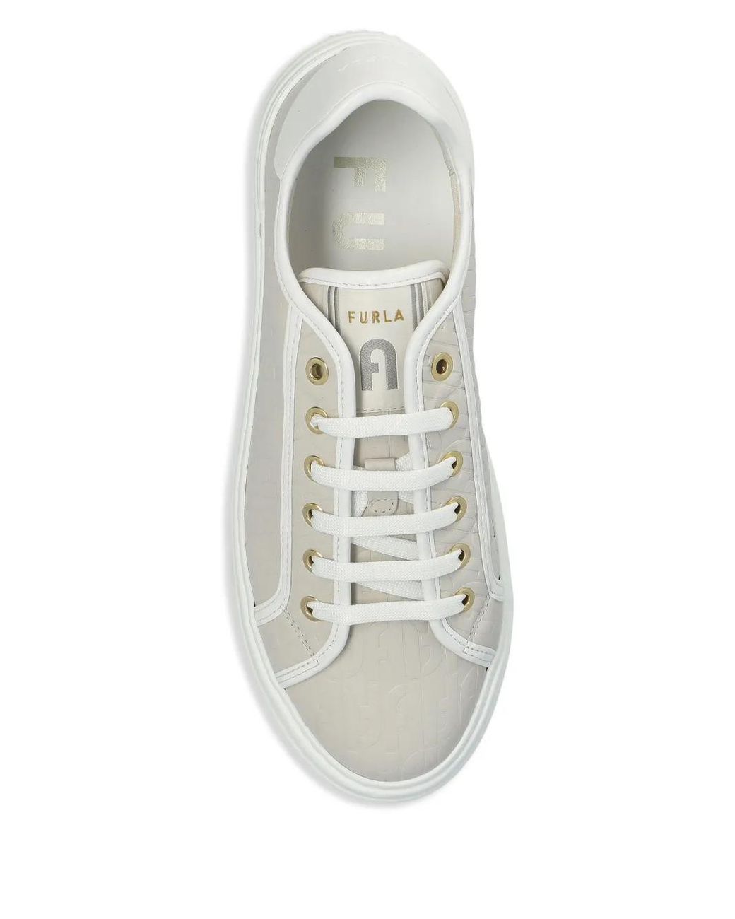 Furla White Textured Leather Platform Sneakers