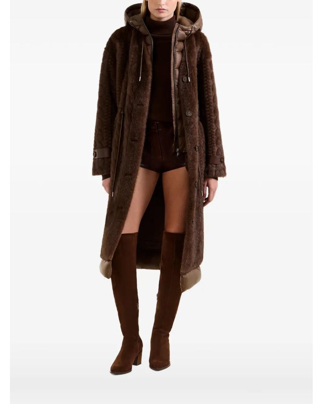 Rudsak Brown Manteau Oriana En Fourrure Artificielle À Maille Torsadée