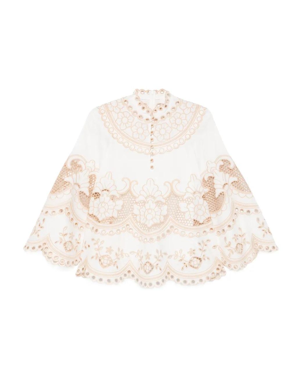 Zimmermann White Wanderlust Button Embroidery Blouse