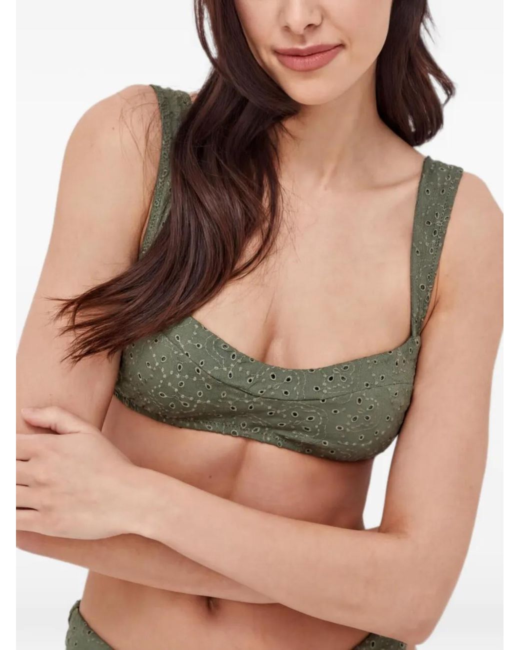 Polo Ralph Lauren Green Eyelet-Details Bikini Top