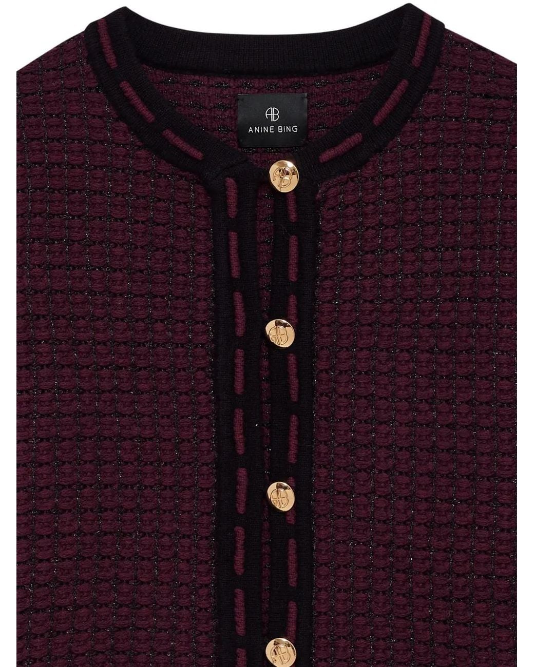 Anine Bing Purple Cardigan Nora En Tweed Bordeaux