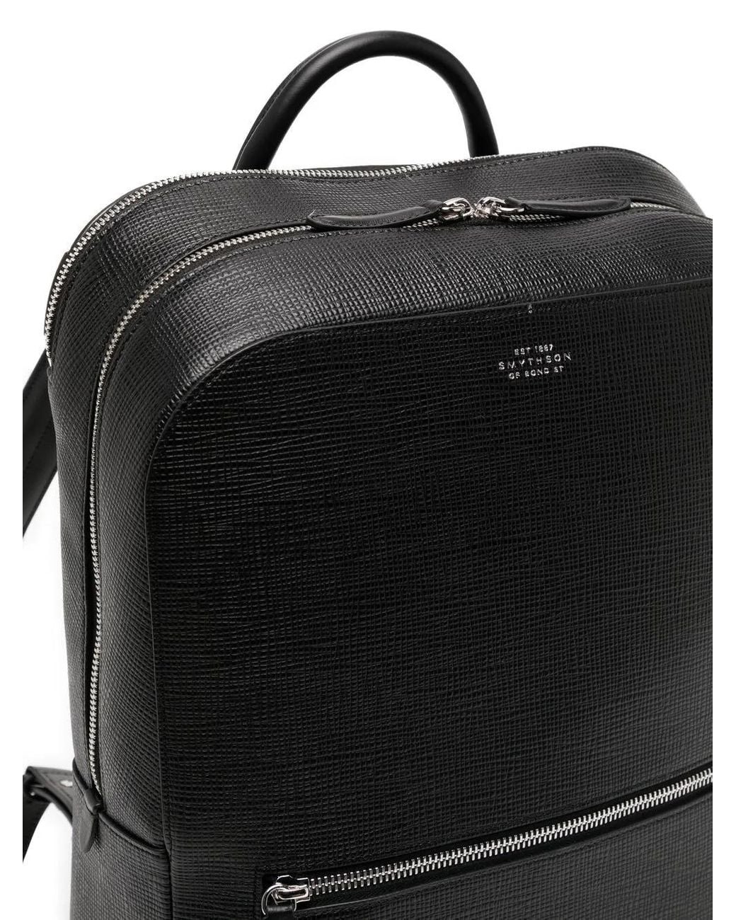 Smythson Black Grained-Calf Leather Backpack