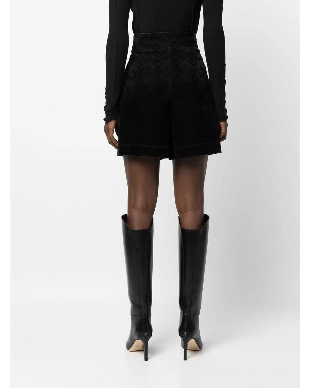 Alberta Ferretti Black Velvet Geometric-Pattern Shorts