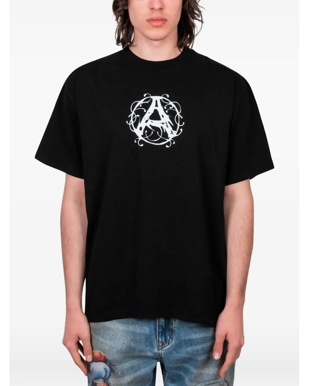 Afield Out Black Axis Logo-Print Cotton T-Shirt for men