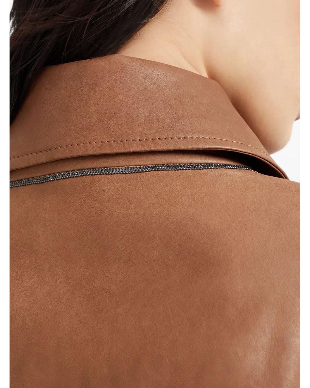 Brunello Cucinelli Brown Luxurious Leather Jacket