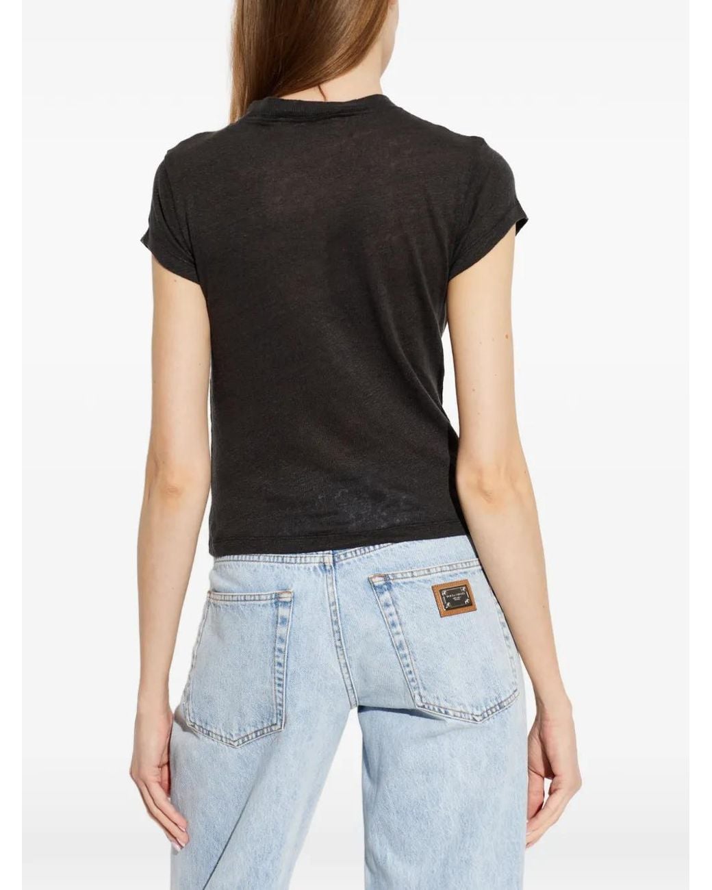 IRO Black V-Neck Linen T-Shirt