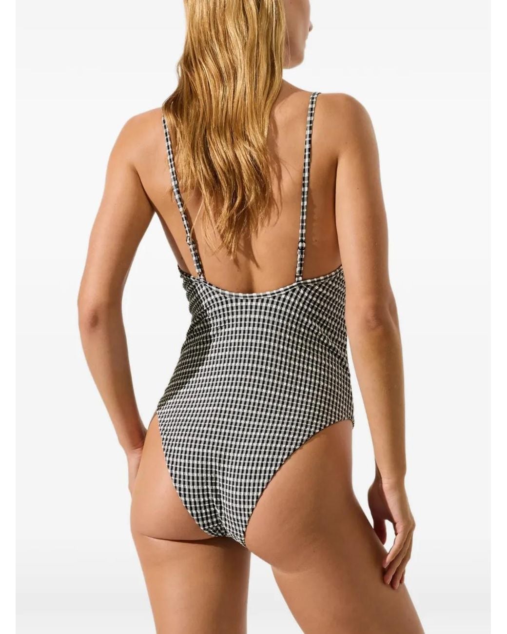 Karl Lagerfeld Gray Ikon Gingham Swimsuit