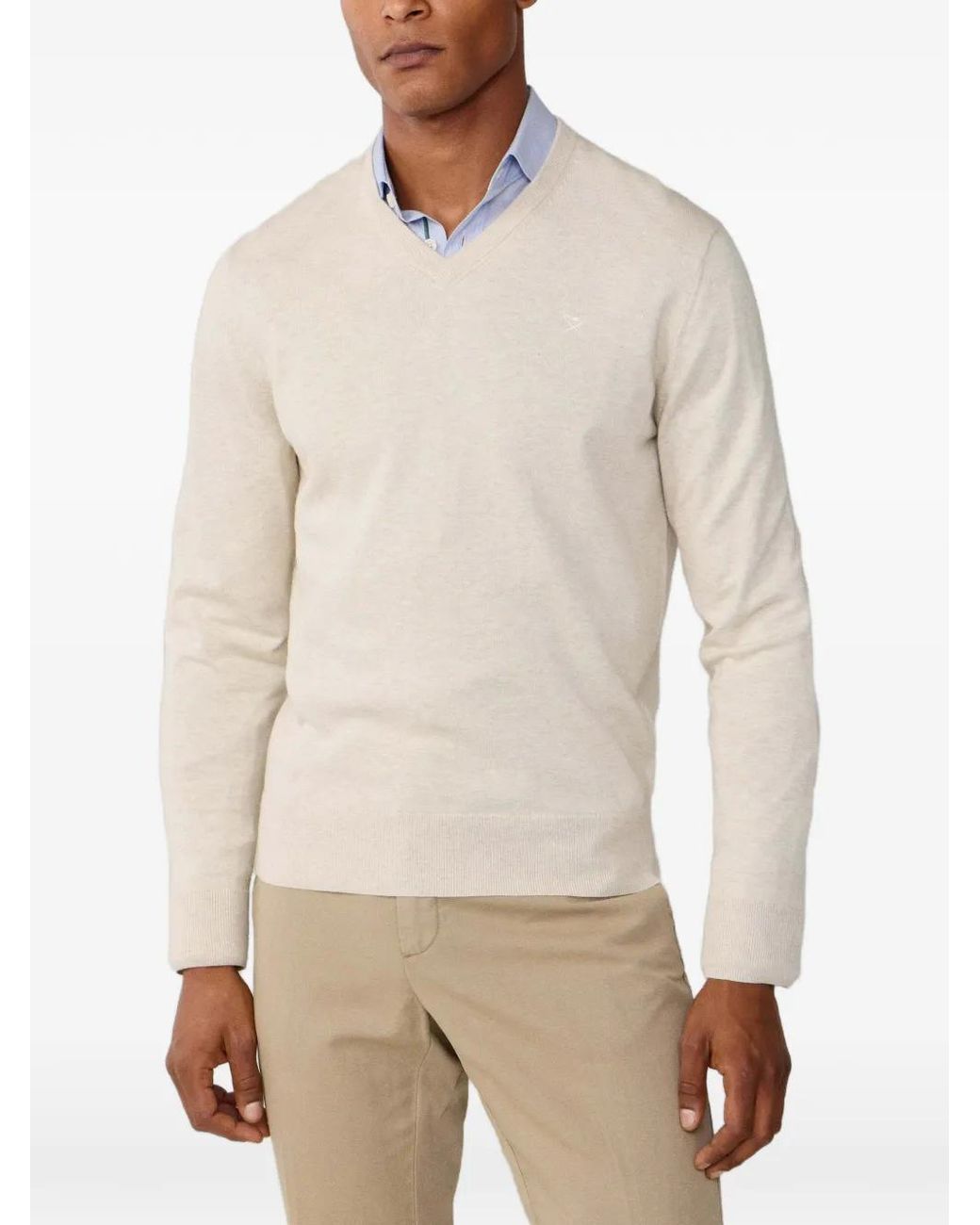 Hackett White Embroidered V-Neck Sweater for men