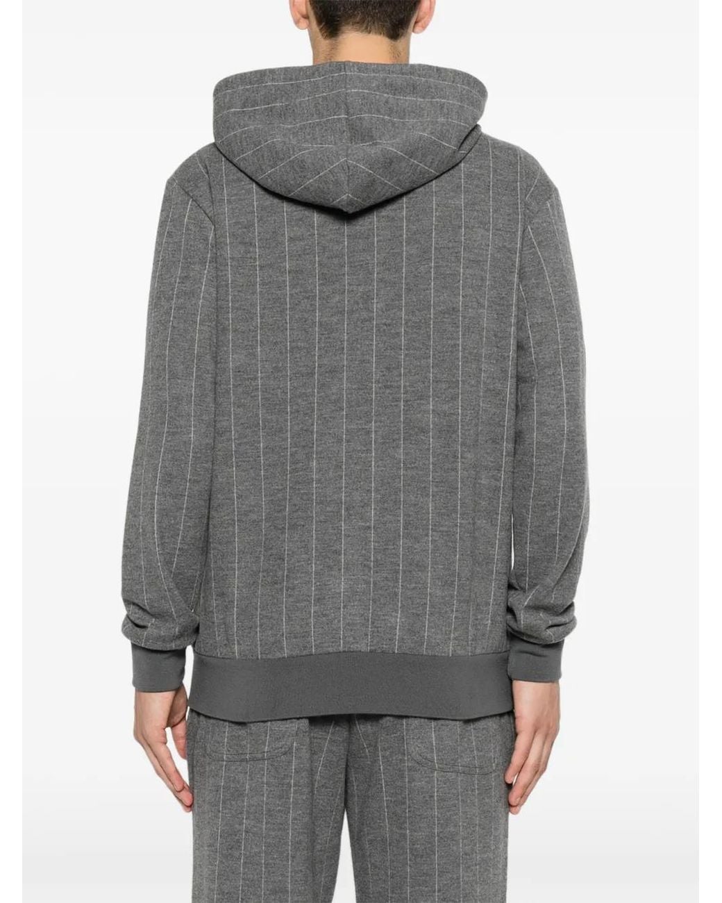 Eleventy Gray Pinstripe-Pattern Zip-Up Hoodie for men