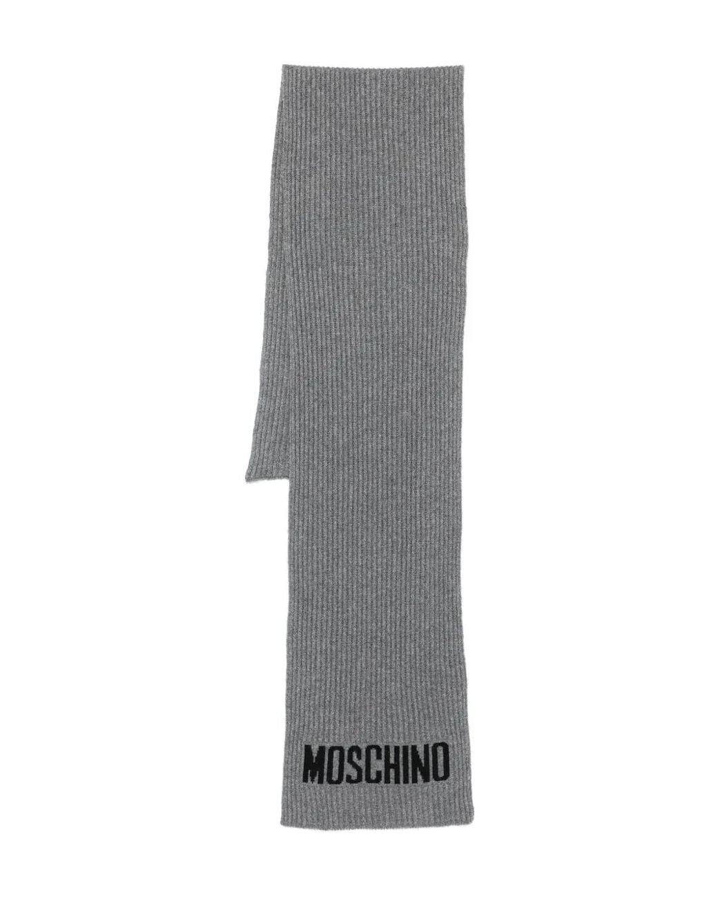 Moschino Gray Ribbed Logo Scarf
