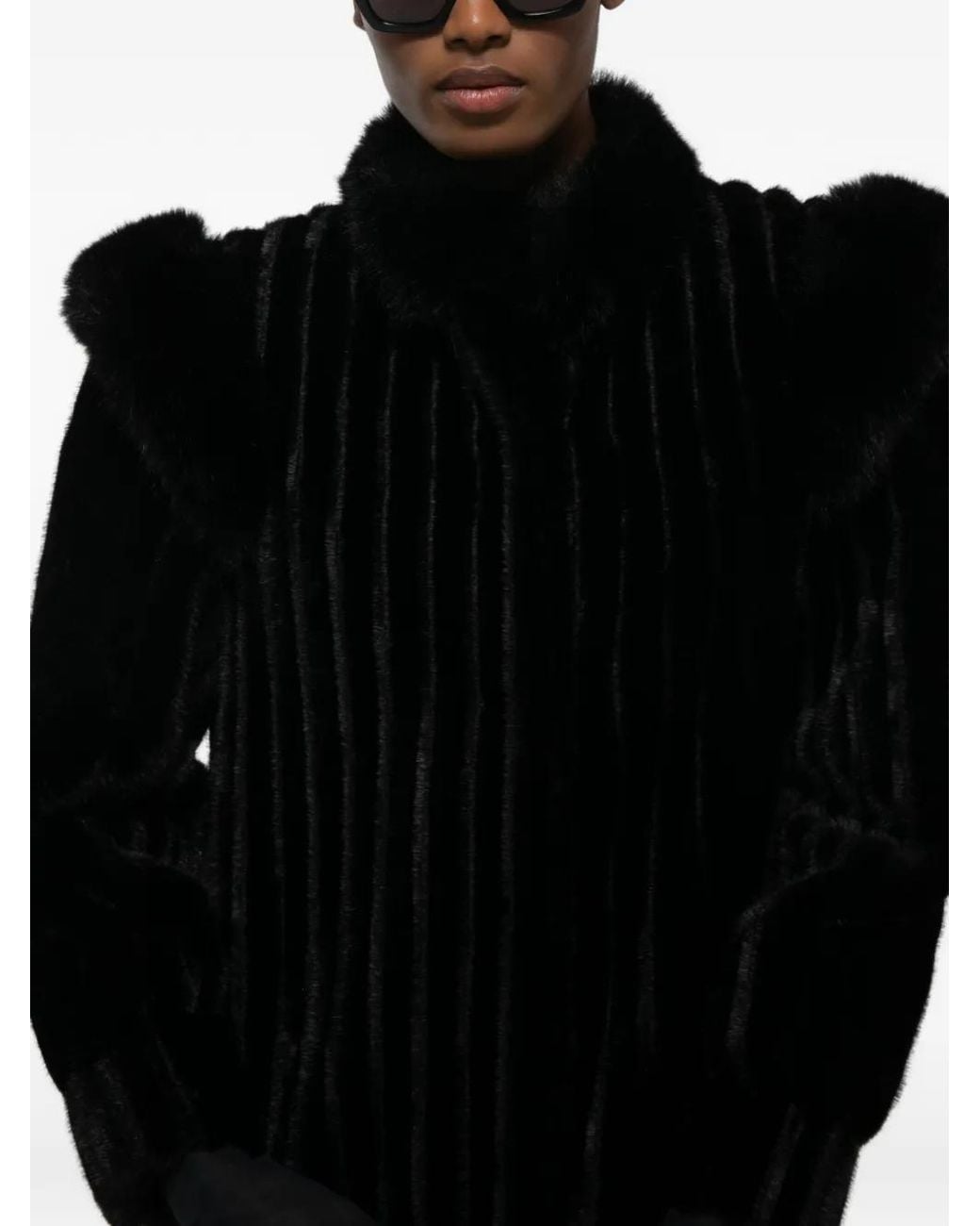 DUCIE Black Gemma Faux-Fur Coat