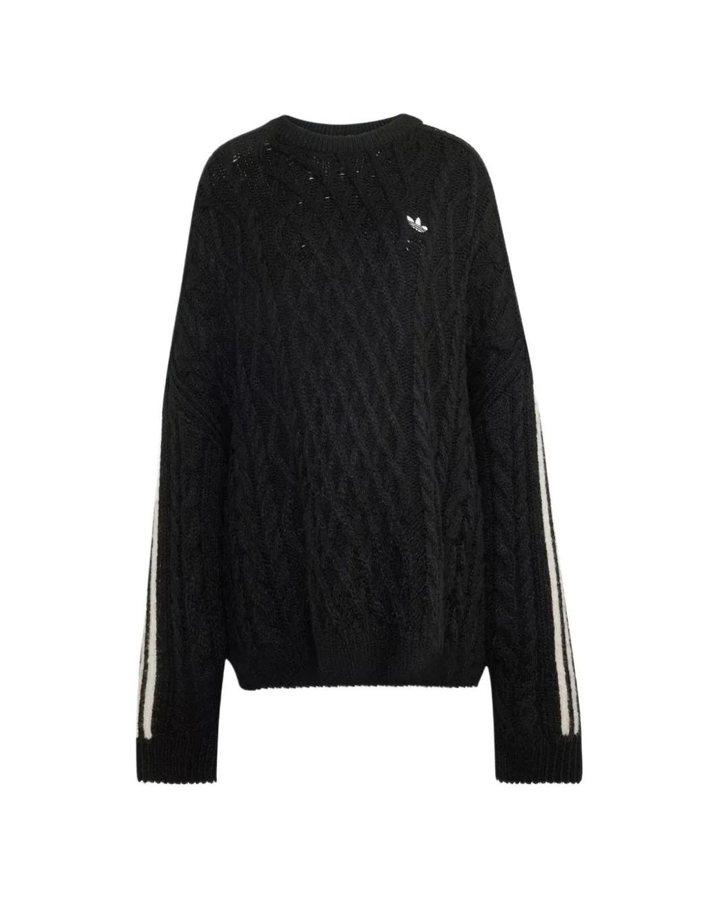 Adidas Black Cable-Knit Side-Stripe Sweater