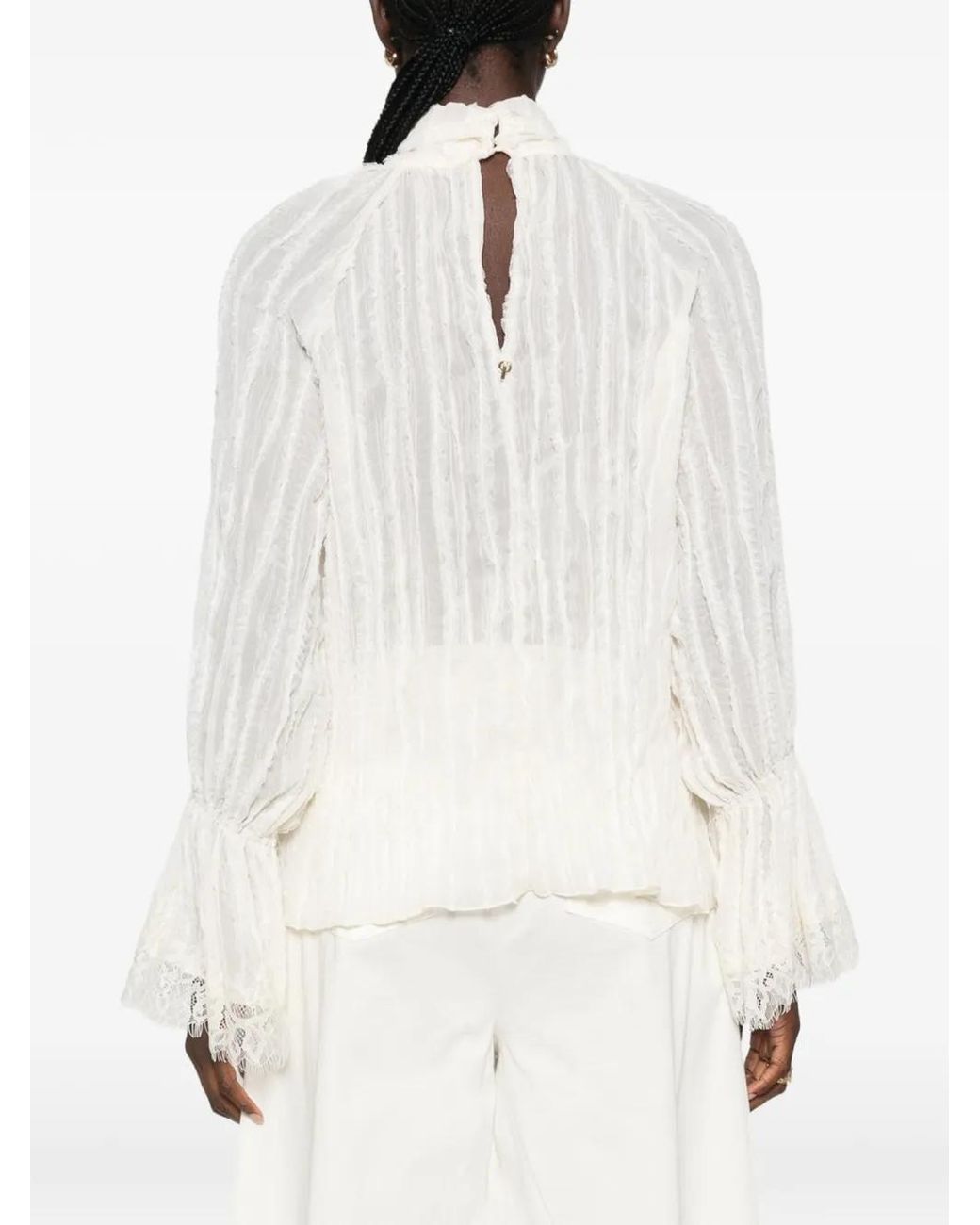 PHILIA LOFT White Lace-Trimmed Pleated Top