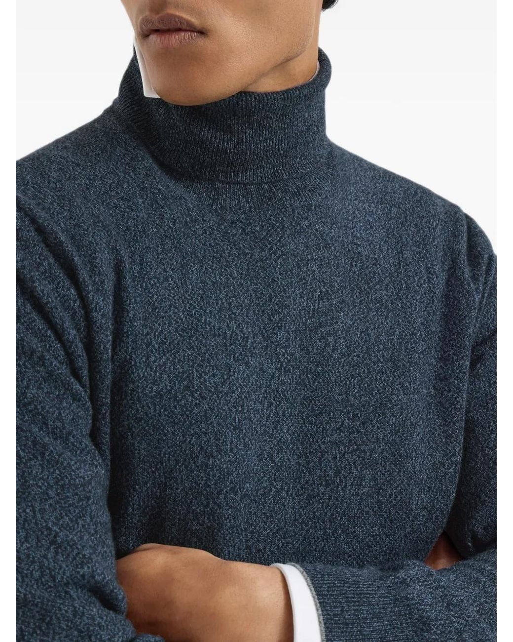Brunello Cucinelli Blue Mouliné Cashmere Turtleneck Sweater for men