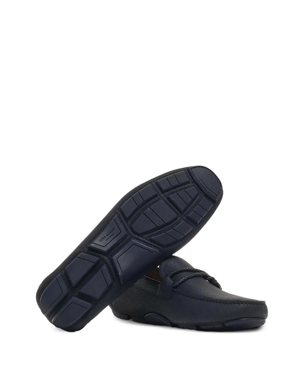 Ferragamo Blue Gancini Grained-Leather Loafers for men