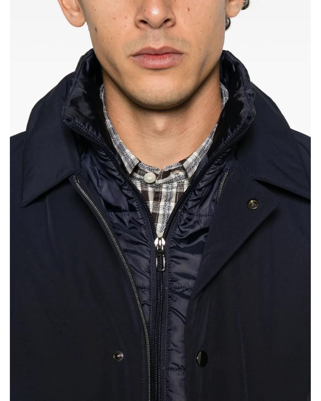 ÉPHÉMÈRE Blue Double-Collar Press-Stud Coat for men