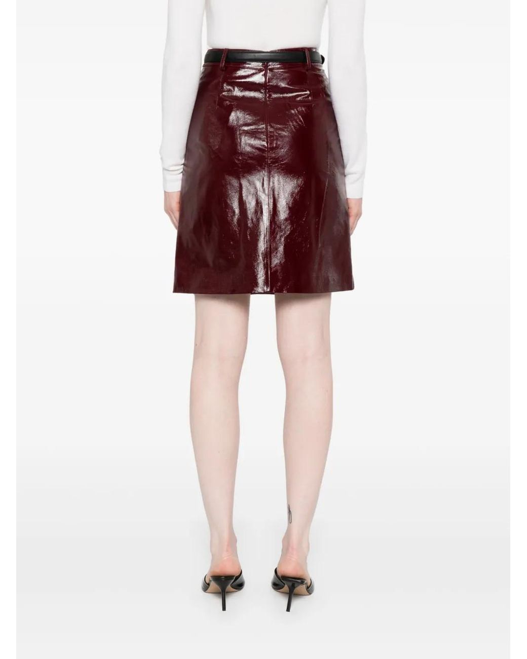 Self-Portrait Red Glossy Burgundy Mini Skirt With A-Line Silhouette