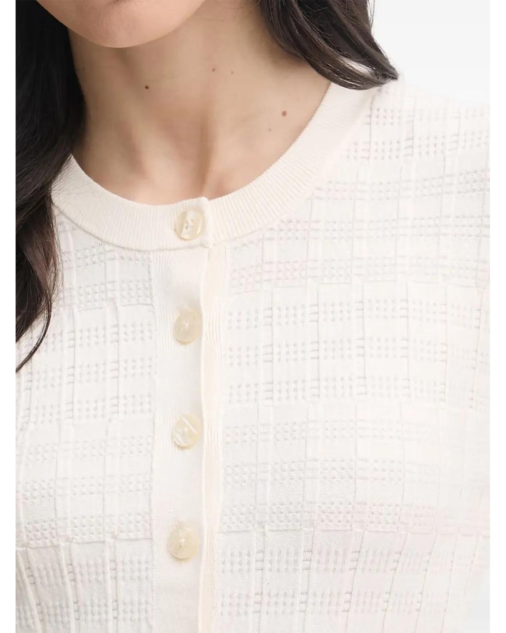 Sisley White Cardigan En Maille