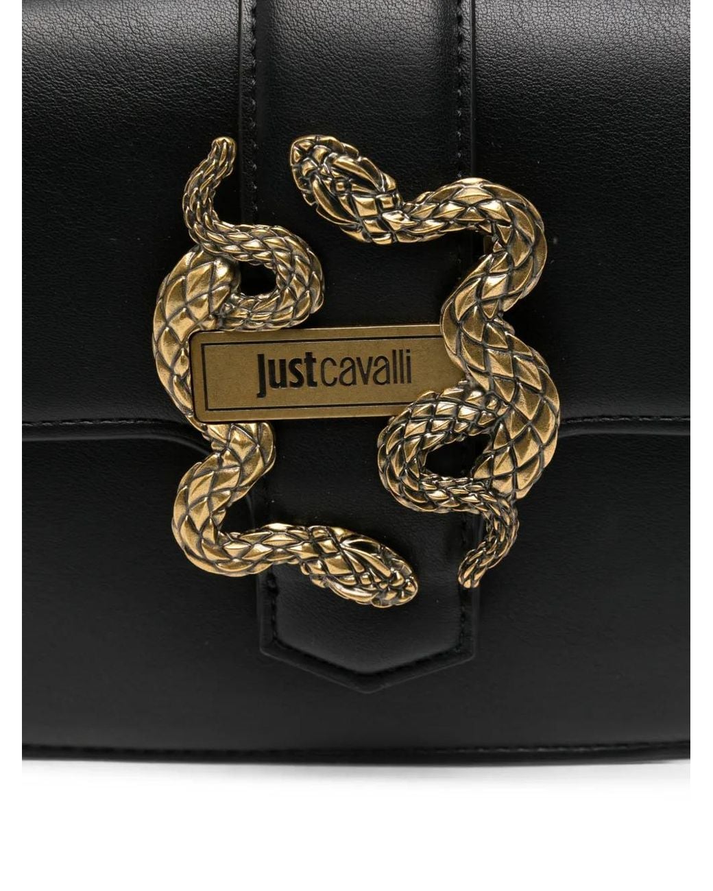 Just Cavalli White Snake-Plaque Chain-Strap Shoulder Bag