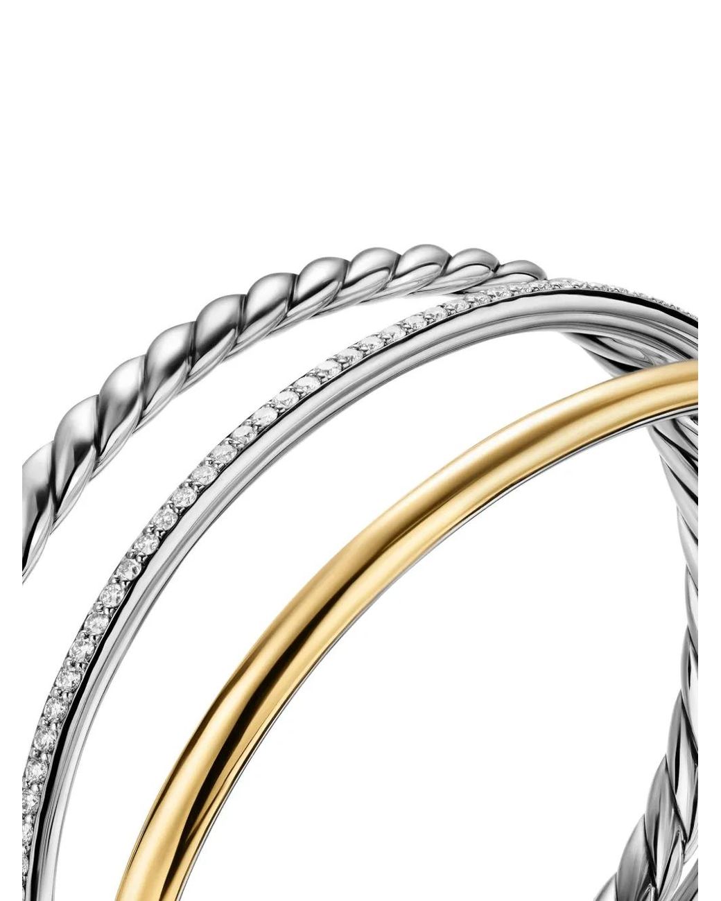 David Yurman White 18K And Sterling Dy Mercer Three Row Diamond Bangle