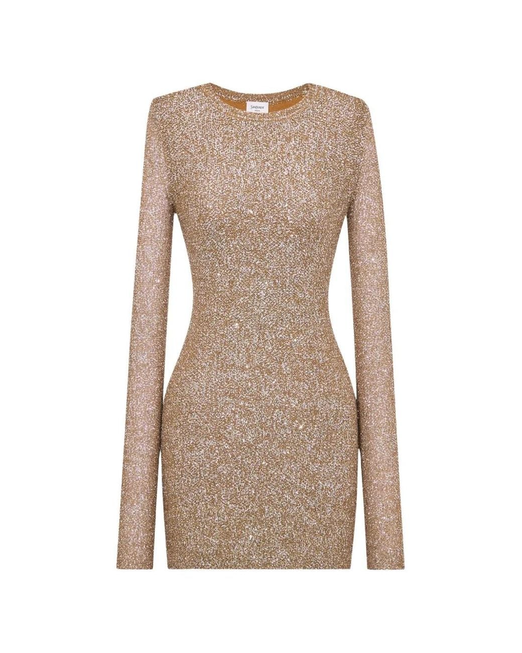 Saint Laurent Natural Sequined Knitted Mini Dress