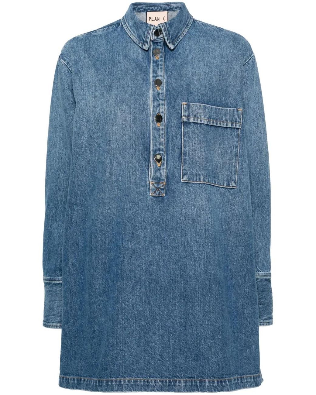Plan C Blue Side-Buttoned Denim Blouse