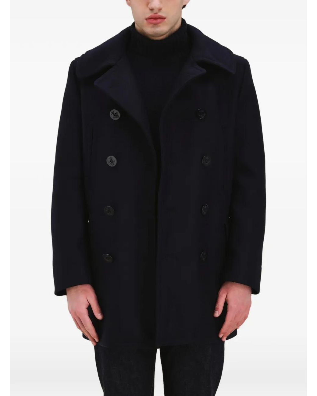 Fortela Blue Double-Breasted Pea Coat for men