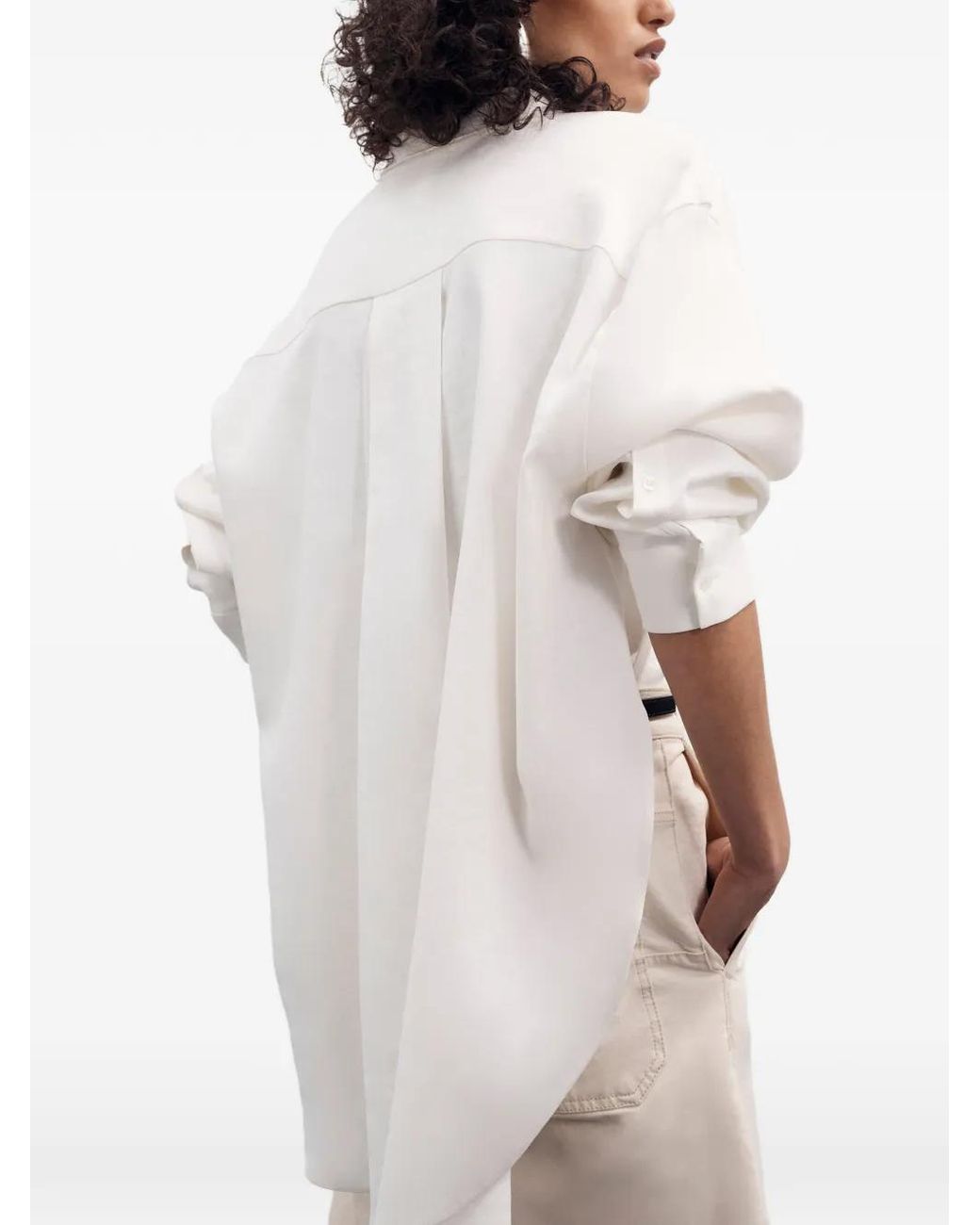 Another Tomorrow White Pleat-Back Hemp-Blend Shirt