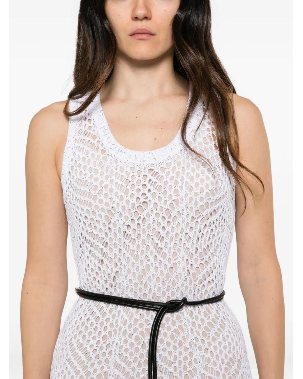 Brunello Cucinelli White Sequin-Embellished Crochet-Knit Midi Dress