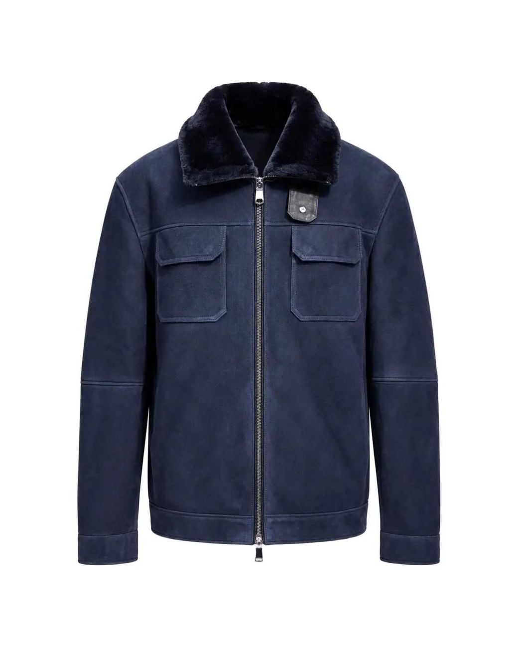 Poche Paris Blue Veste En Daim À Col Lainé for men