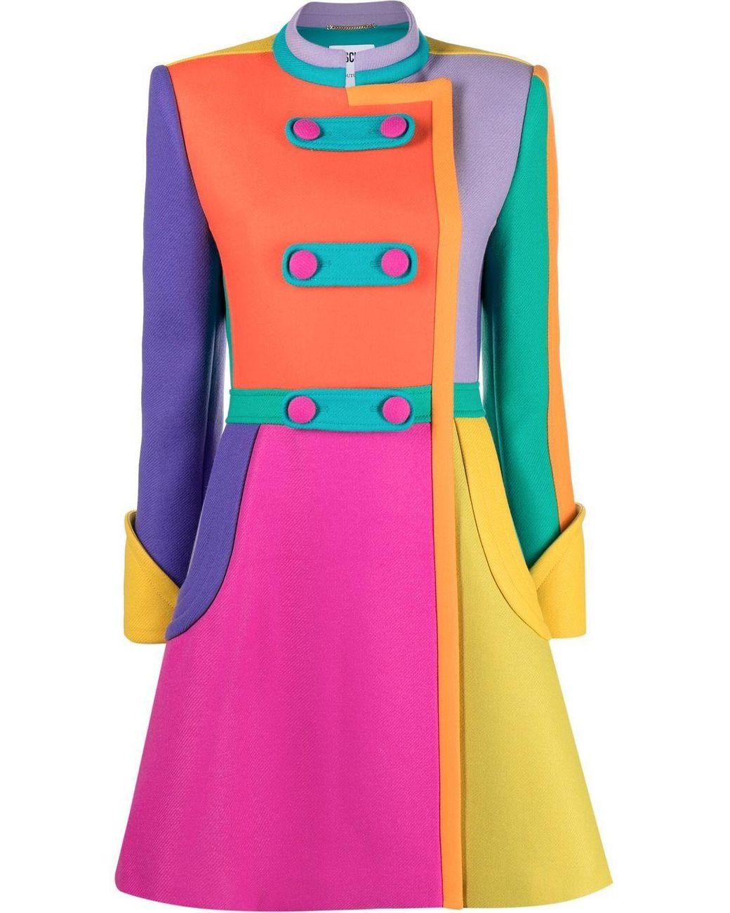Moschino Colour-block Flared Coat in Pink | Lyst