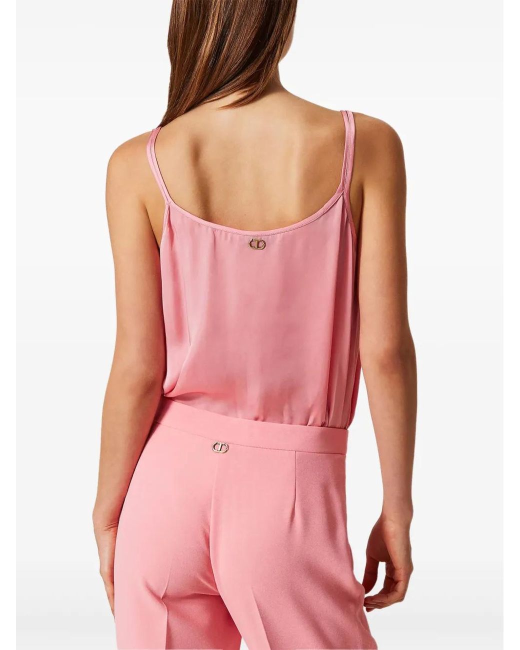 Twinset Pink Embroidered-Detailing Satin Top