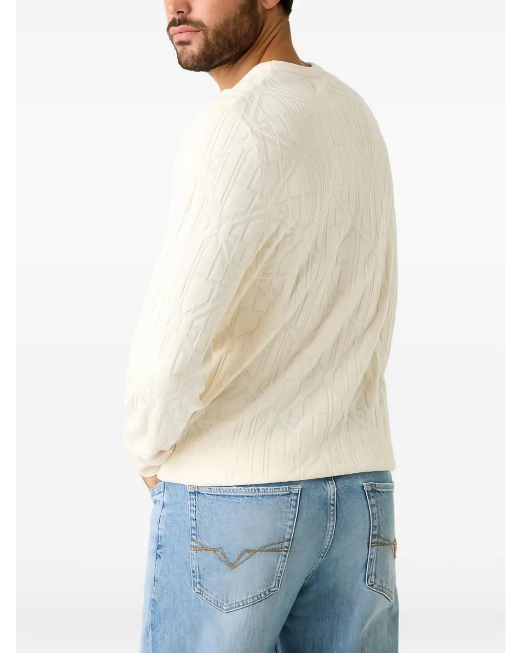 Guess White Embossed Logo Sweater for men