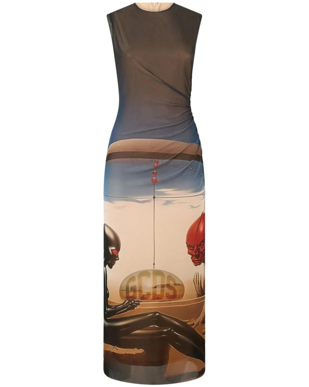 Gcds Blue Graphic Print Sleeveless Tulle Dress
